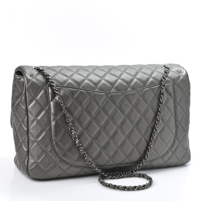 Chanel Metallic Calfskin Quilted Small XXL Travel Flap Bag Dark Silver 2 of 10