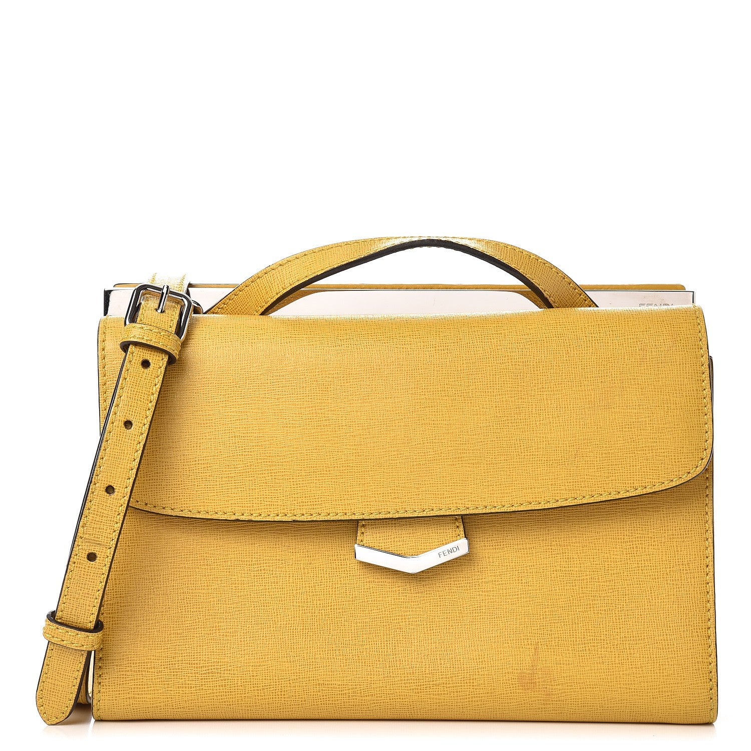 Fendi Vitello Elite Flamingo Mini Demi Jour Shoulder Bag Mustard 1 of 8