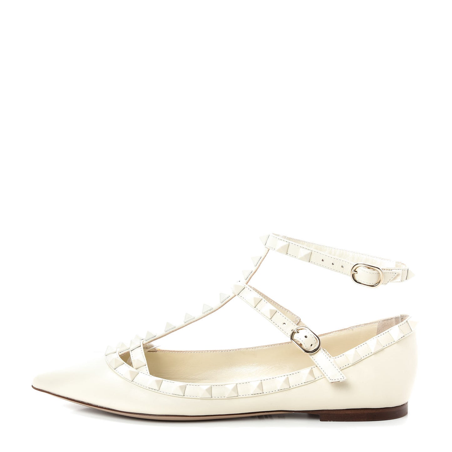 Calfskin Lacquered Monochrome Rockstud Cage Ballerina Flats 36 Avorio