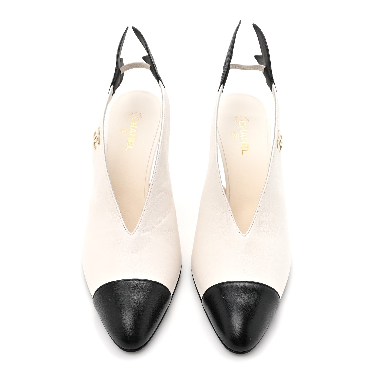 Chanel Lambskin Slingback Pumps 40 White Black 3 of 10