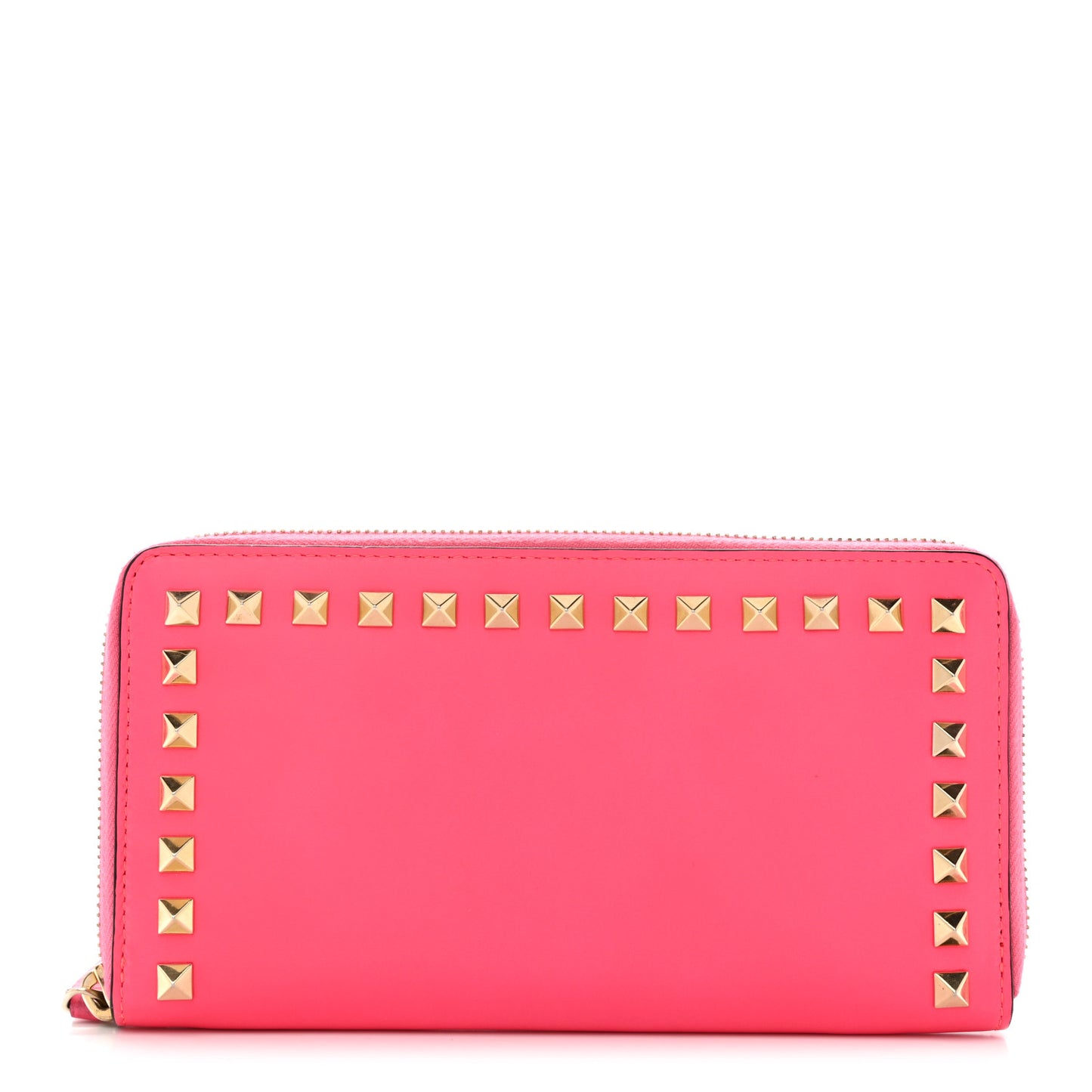 Calfskin Rockstud Zip Around Wallet  Fuxia Fluo