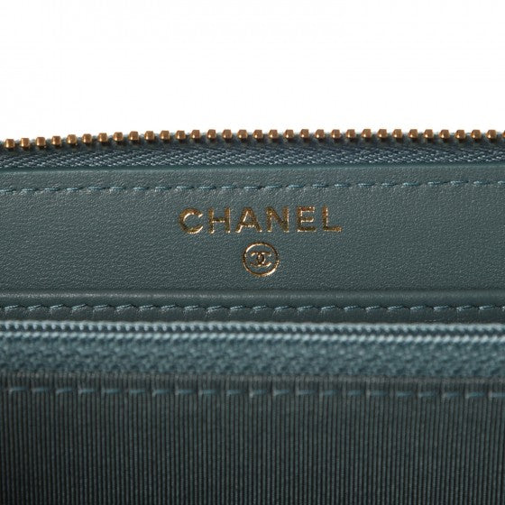 Lambskin Quilted Large Gusset Zip Around Wallet Blue