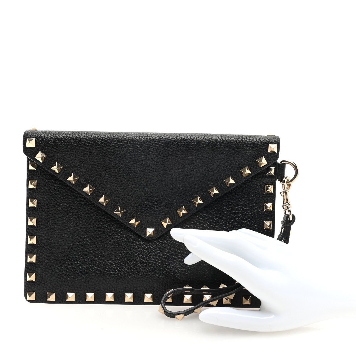 Valentino Garavani Pebbled Calfskin Medium Rockstud Envelope Flat Wristlet Pouch Black 2 of 6
