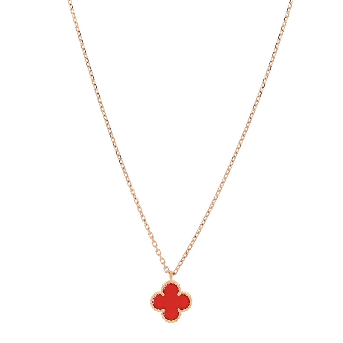 18K Rose Gold Carnelian Sweet Alhambra Pendant Necklace