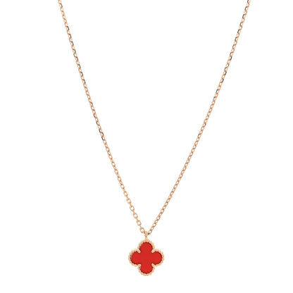 Van Cleef & Arpels 18K Rose Gold Carnelian Sweet Alhambra Pendant Necklace 1 of 4