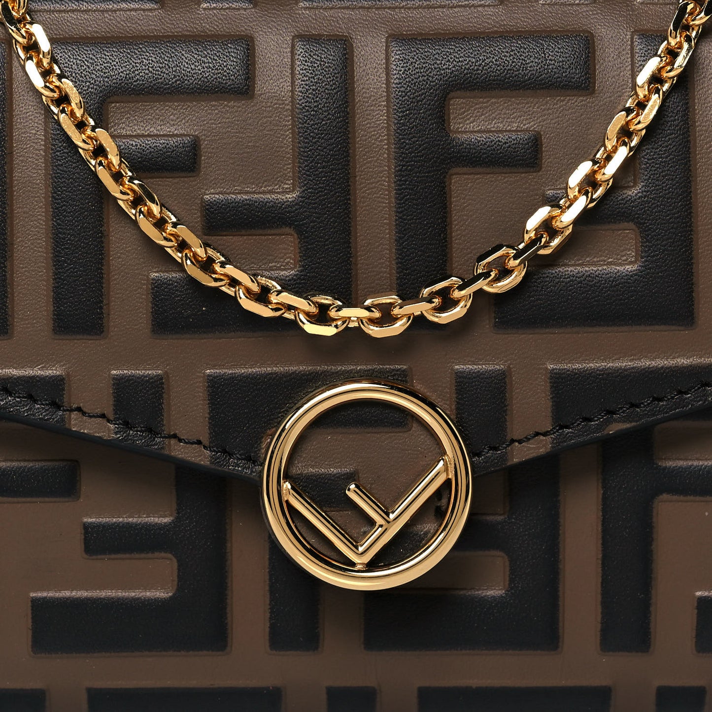 Vitello Soft F is Fendi Bi-Color FF 1974 Embossed Continental Envelope Wallet On Chain Maya Black