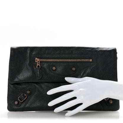 Balenciaga Agneau Giant 12 Rose Gold Hardware Envelope Clutch Anthracite 2 of 14