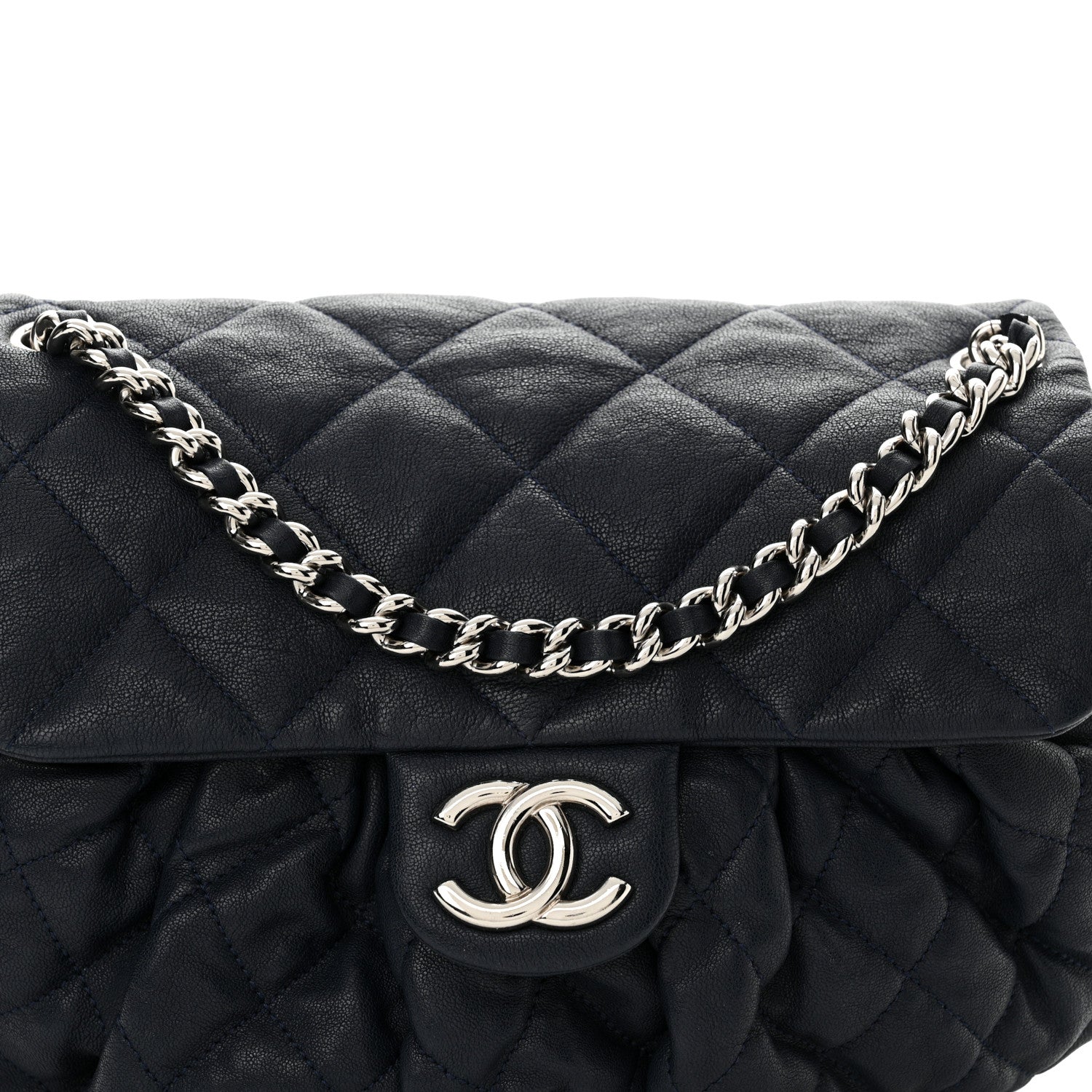 Chanel Washed Lambskin Quilted Medium Chain Around Messenger Navy Blue 8 of 11