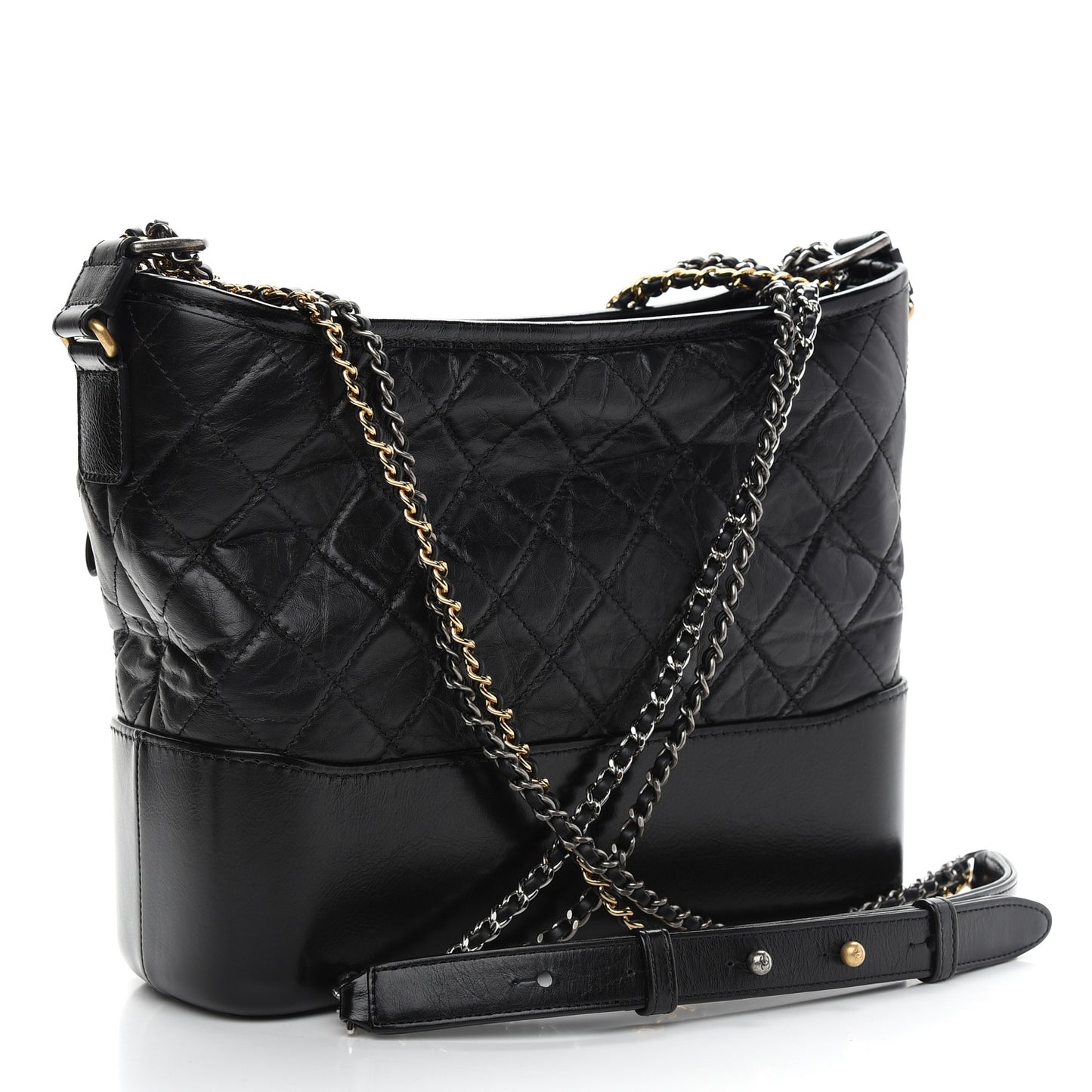 Aged Calfskin Quilted Medium Gabrielle Hobo Black