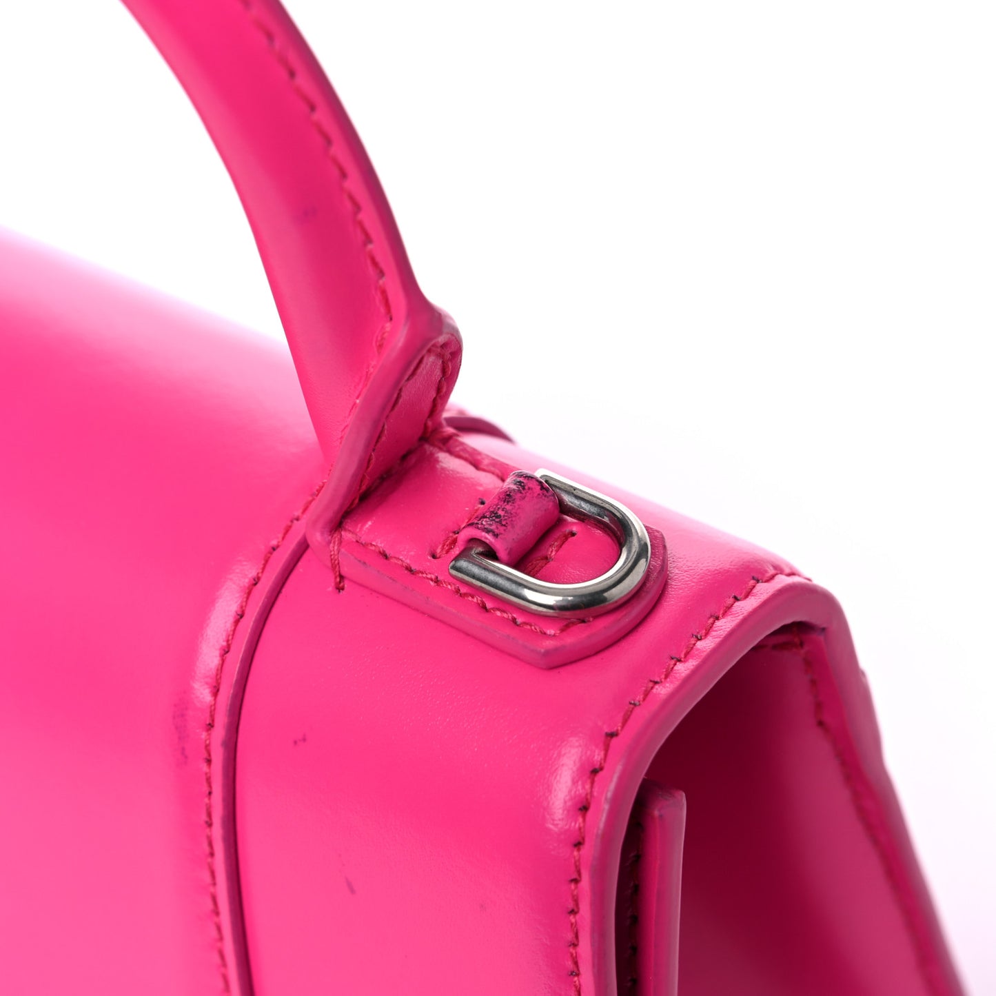 Shiny Box Calfskin Tonal B Hourglass Top Handle Bag XS Fuchsia