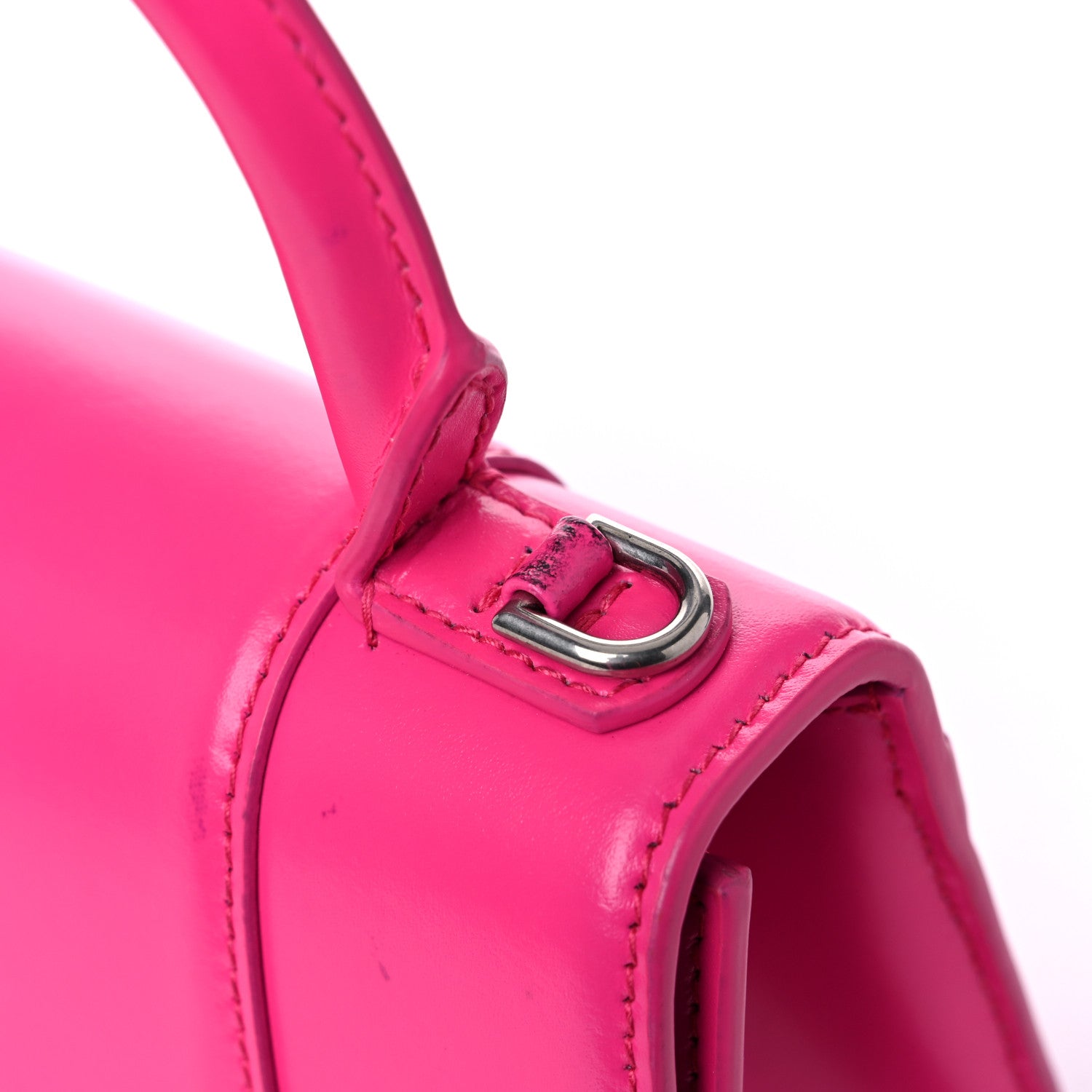 Balenciaga Shiny Box Calfskin Tonal B Hourglass Top Handle Bag XS Fuchsia 15 of 18