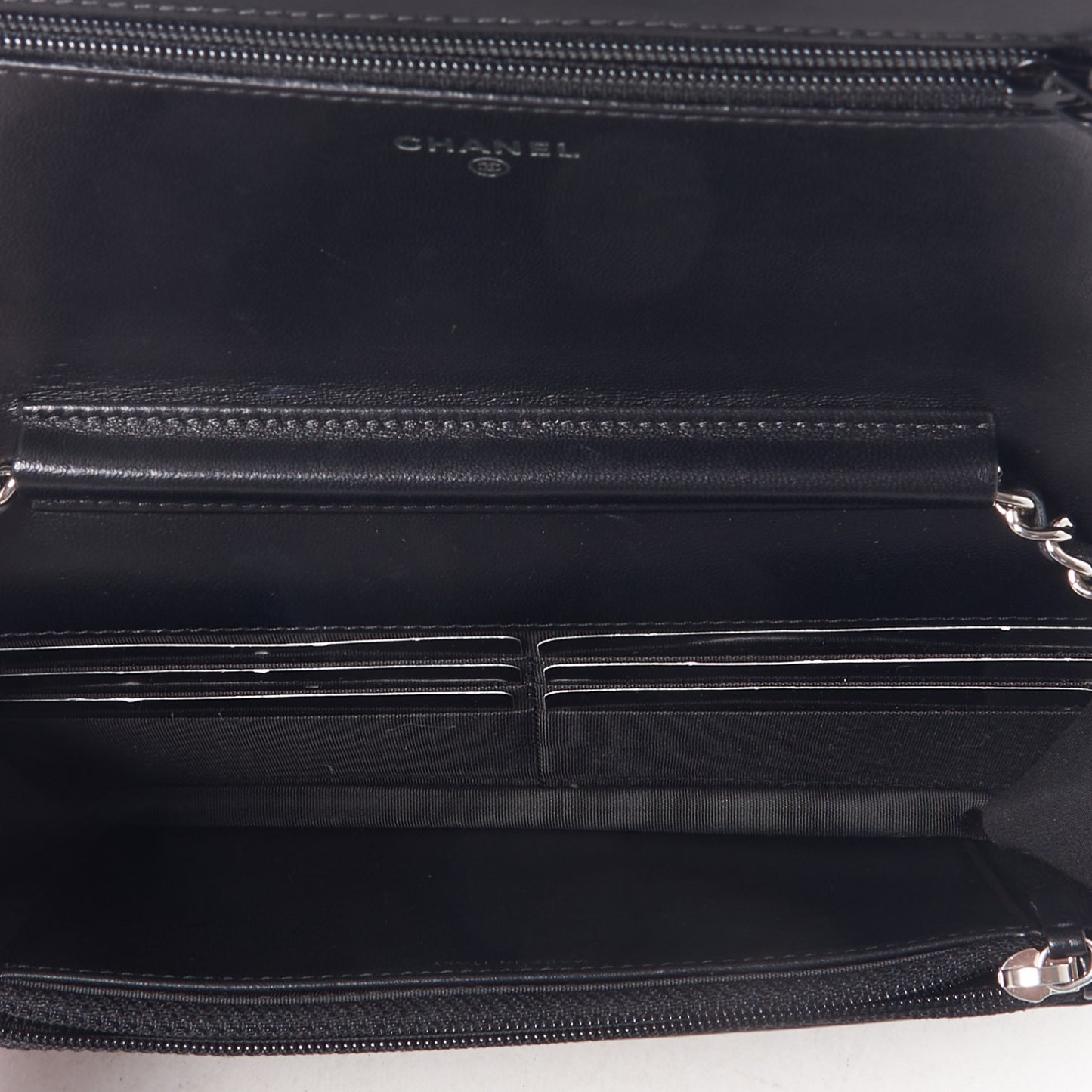 Lambskin Chevron Quilted Studded Wallet On Chain WOC Black