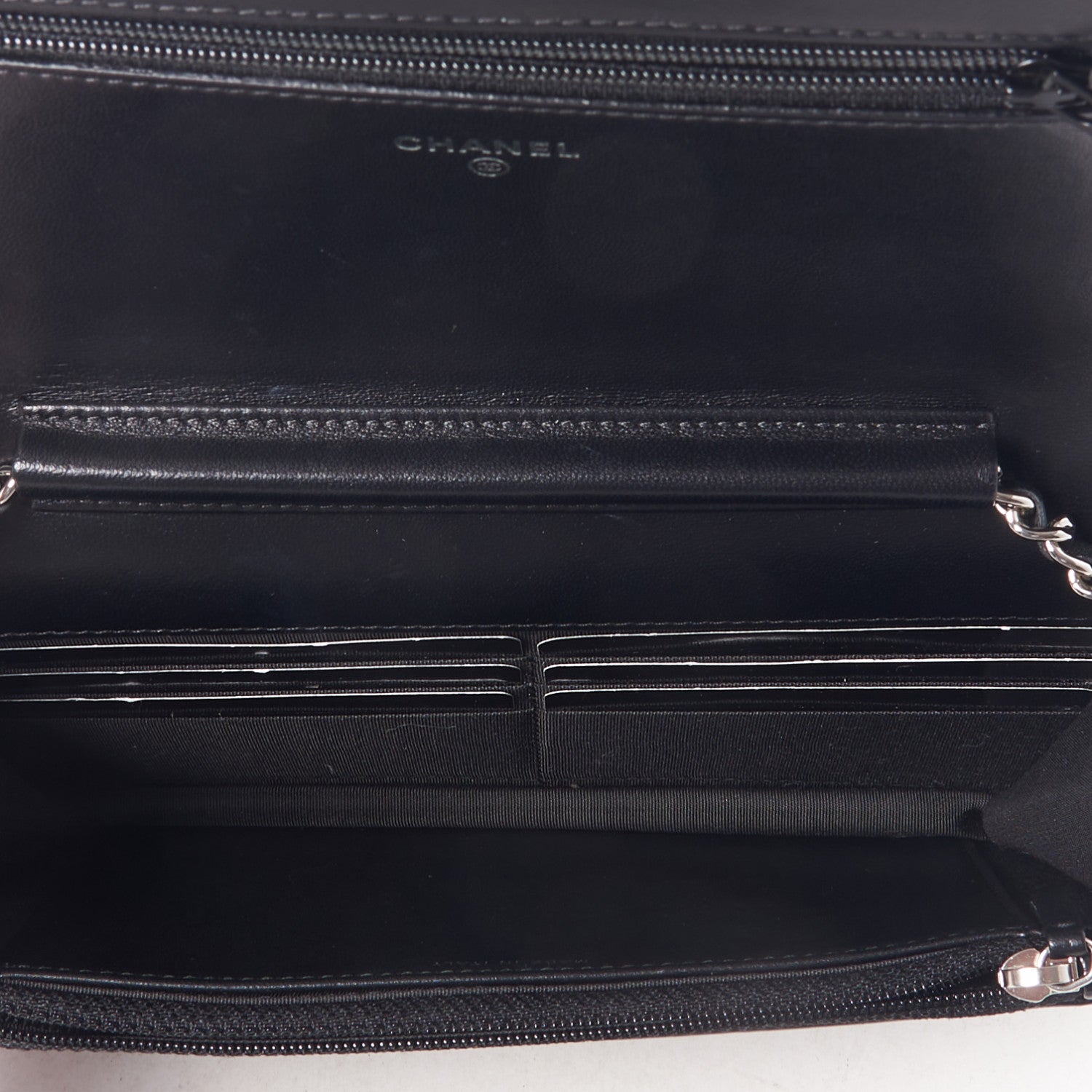 Chanel Lambskin Chevron Quilted Studded Wallet On Chain WOC Black 6 of 9