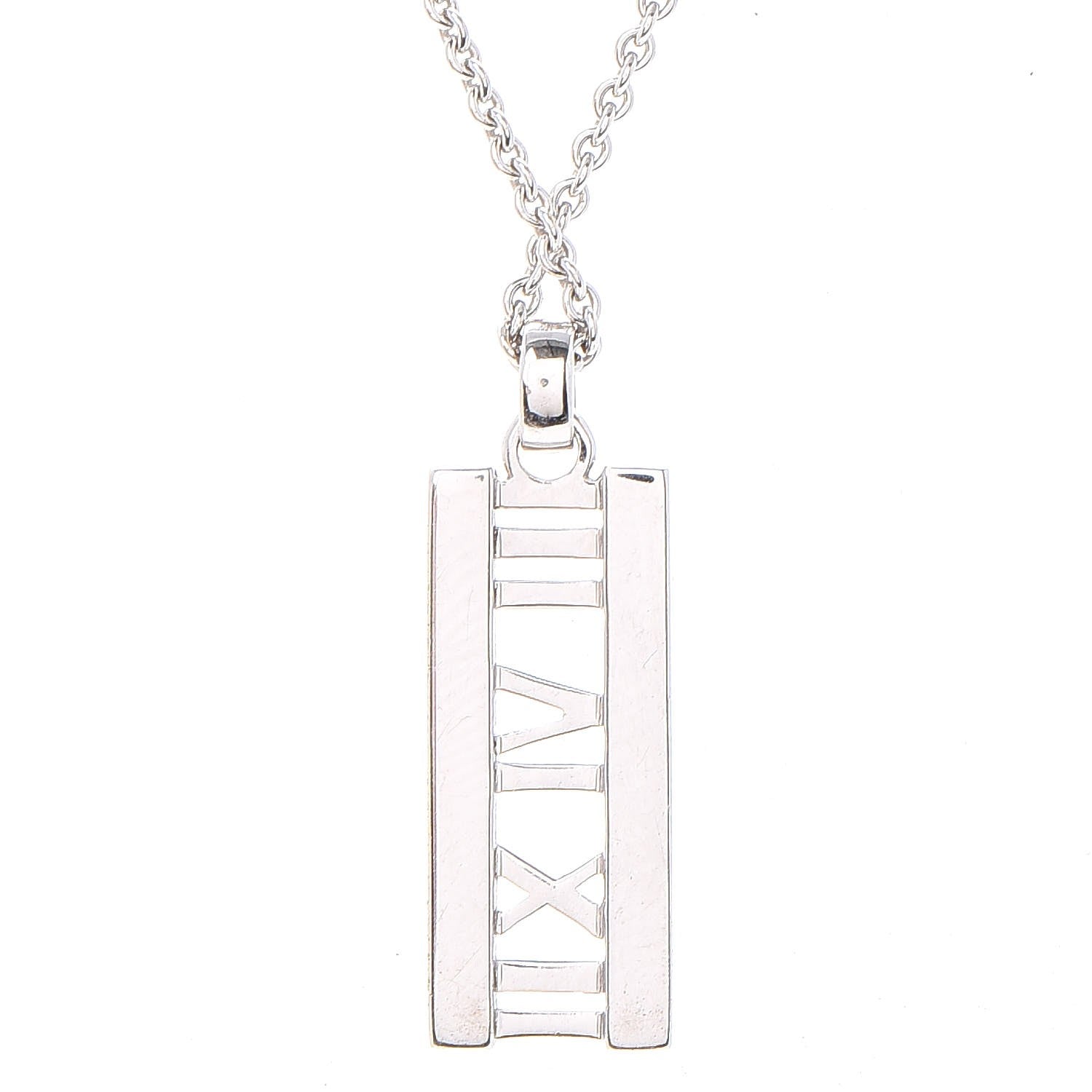 Tiffany 18K White Gold Diamond Atlas Bar Pendant Necklace 5 of 9
