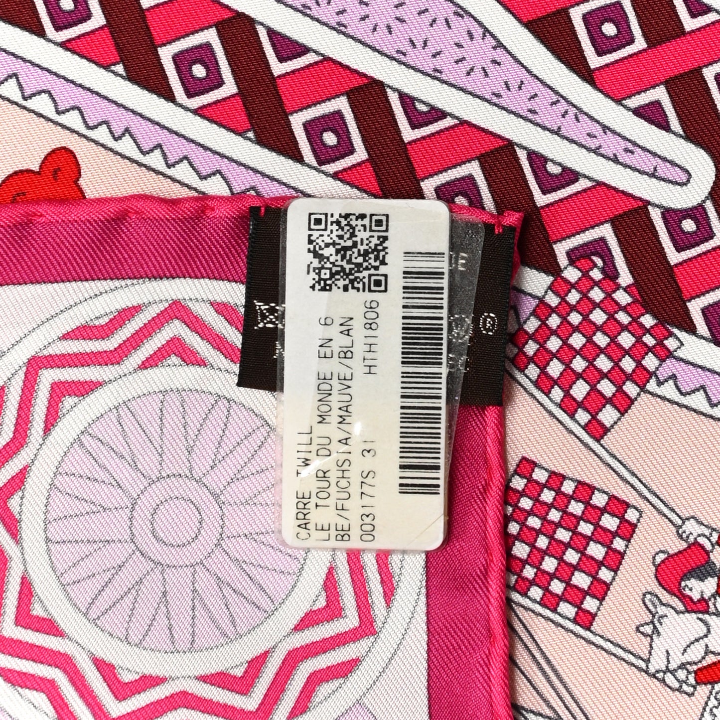 Silk Le Tour Du Monde En 63 Cases Scarf 90 Fuchsia Mauve White