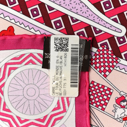 Hermes Silk Le Tour Du Monde En 63 Cases Scarf 90 Fuchsia Mauve White 3 of 5
