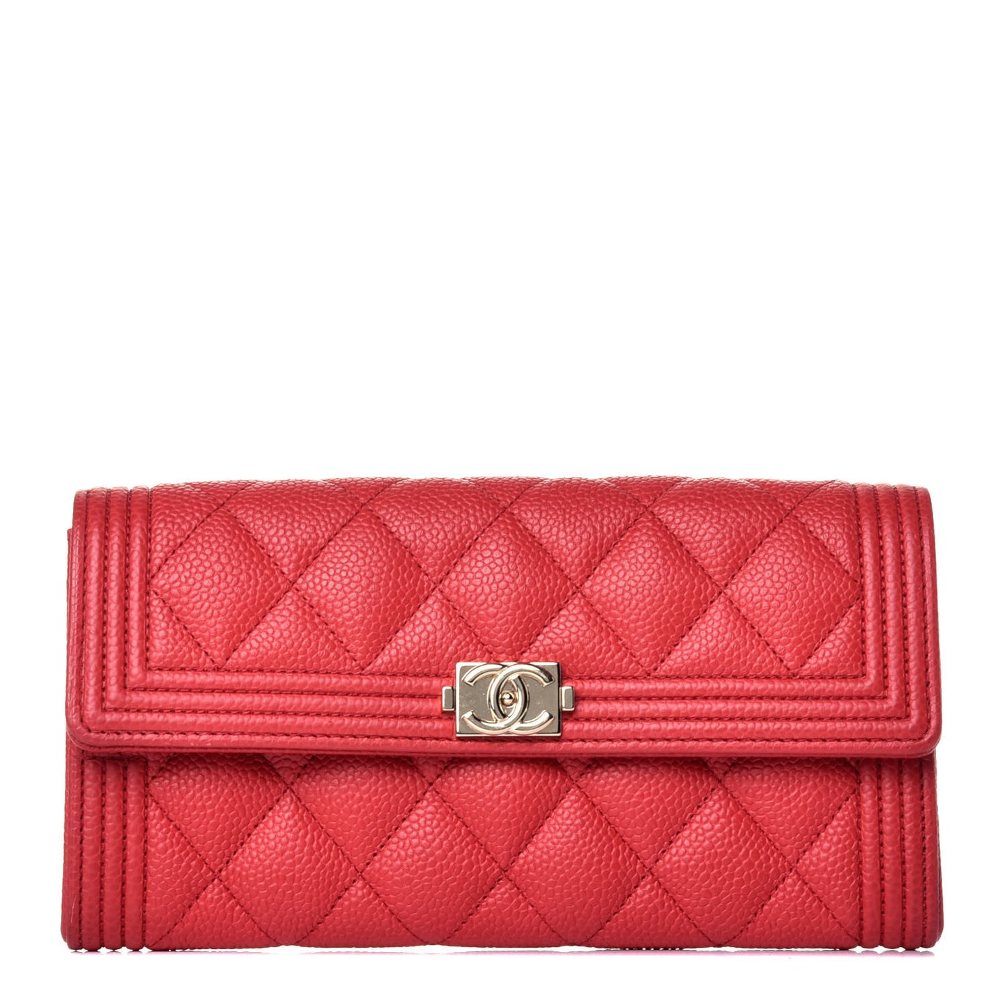 Caviar Quilted Boy Flap Wallet Red
