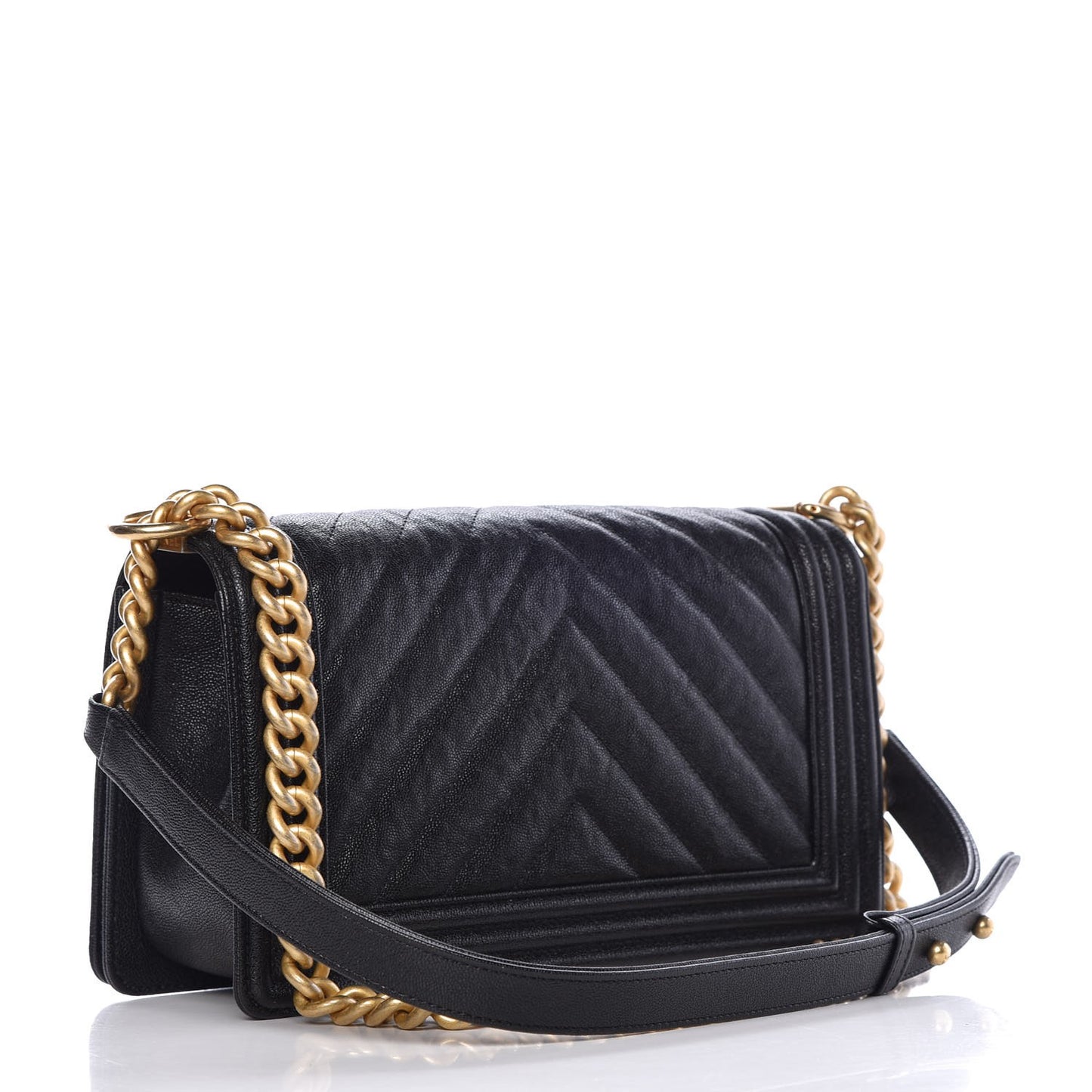 Caviar Chevron Quilted Medium Boy Flap Black