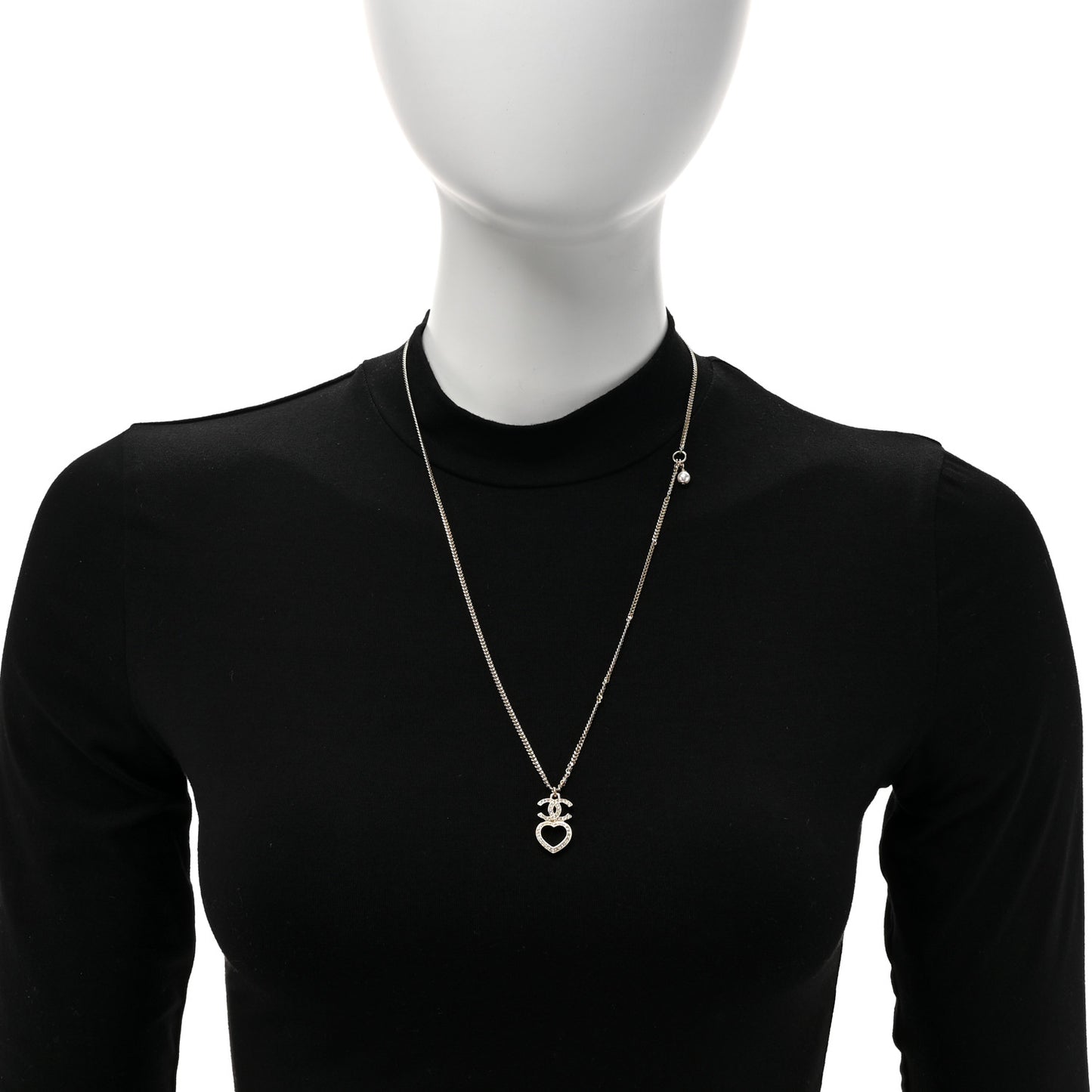 Crystal Pearl CC Heart Drop Chain Necklace Gold