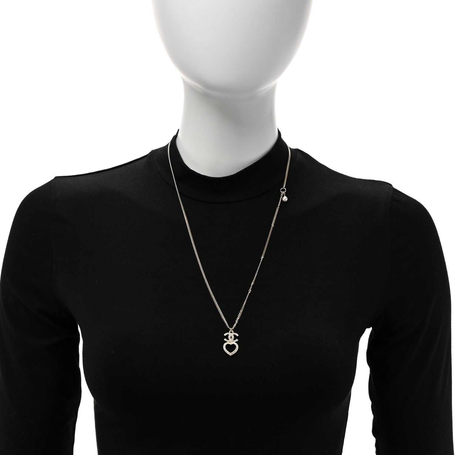 Chanel Crystal Pearl CC Heart Drop Chain Necklace Gold 2 of 5