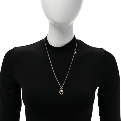 Chanel Crystal Pearl CC Heart Drop Chain Necklace Gold 2 of 5