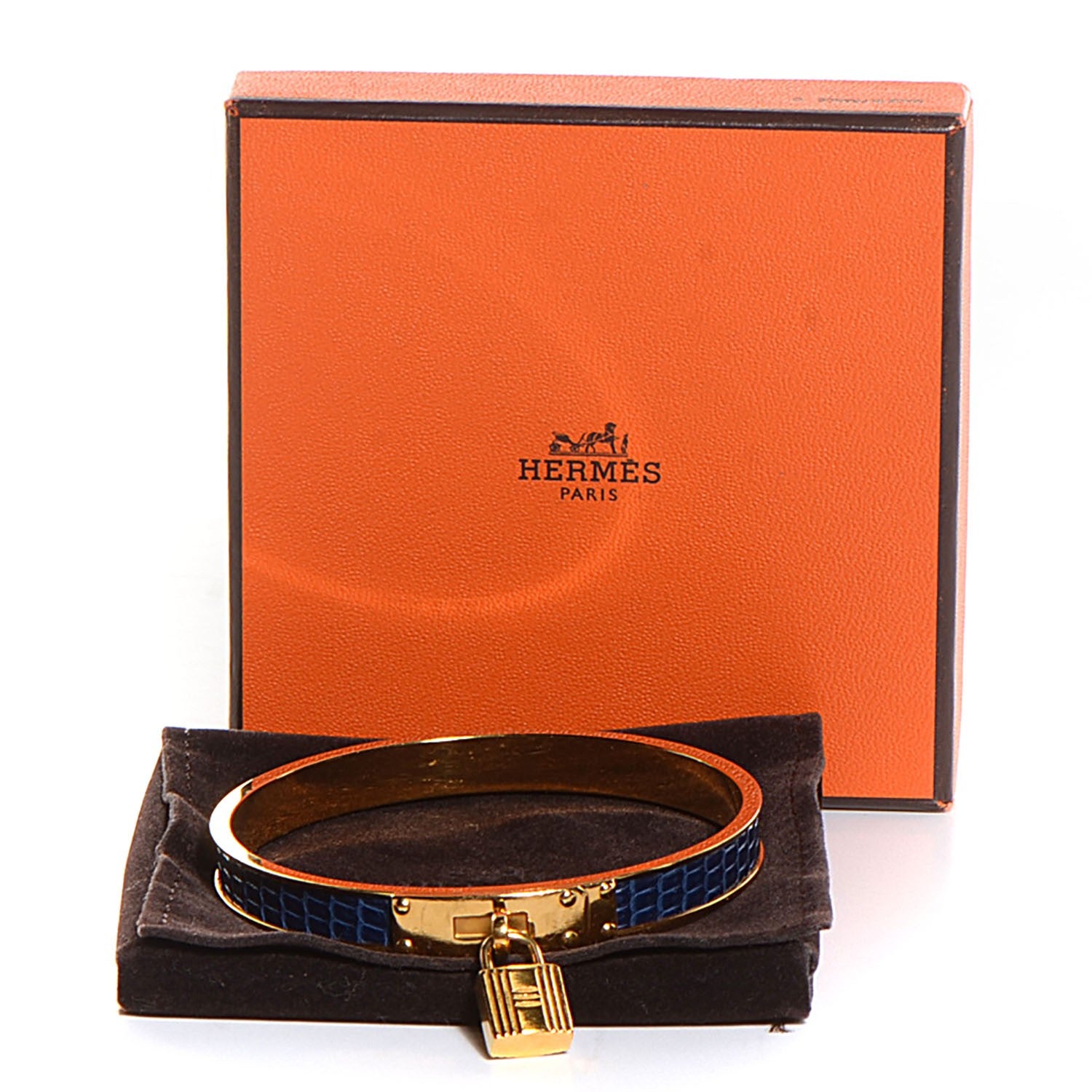 Hermes Lizard Kelly Lock Cadena Bracelet Bleu Roi 6 of 6