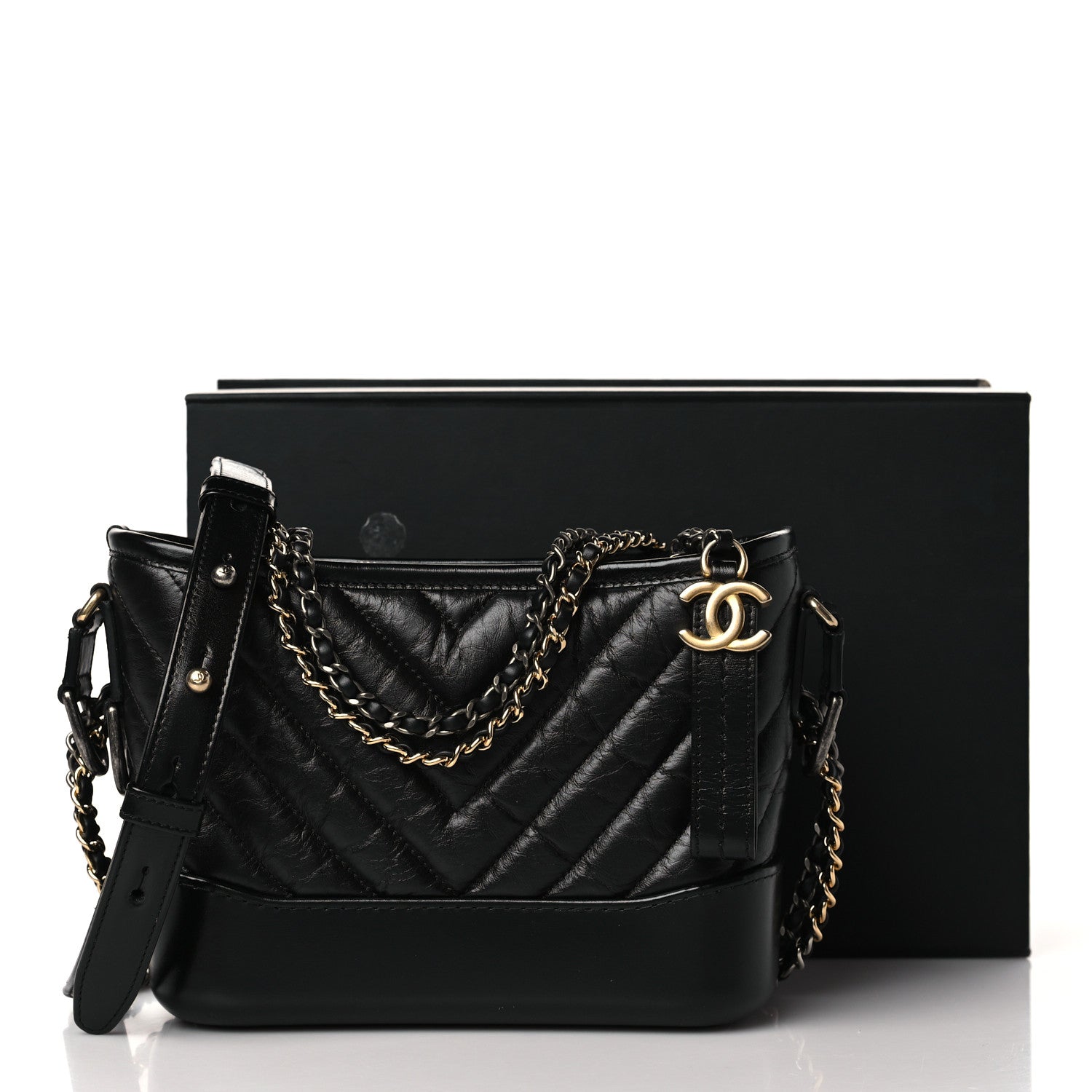 Chanel Aged Calfskin Chevron Quilted Small Gabrielle Hobo Black 10 of 10
