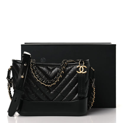 Chanel Aged Calfskin Chevron Quilted Small Gabrielle Hobo Black 10 of 10