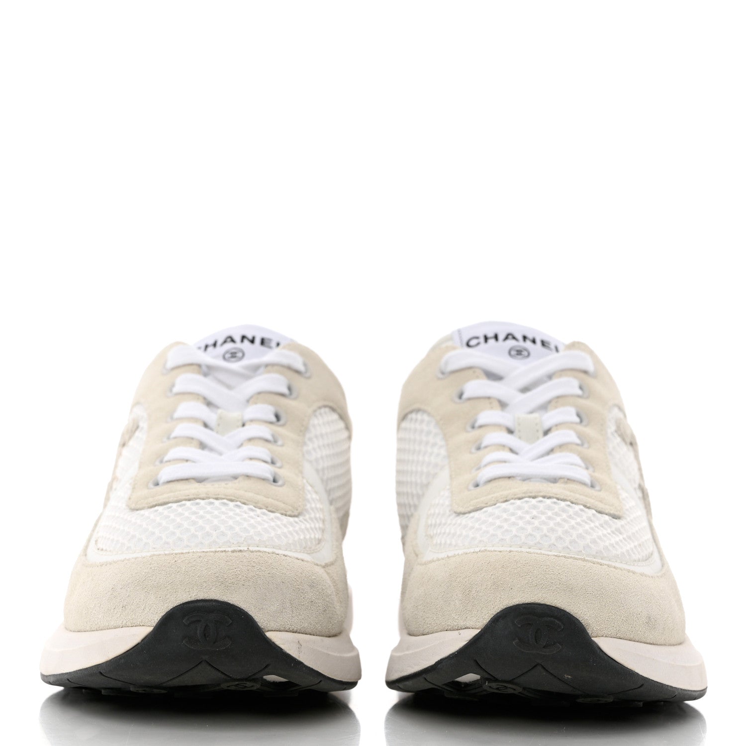 Chanel Calfskin Mesh Lycra Suede Womens Logo Sneakers 40 White 2 of 9