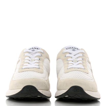 Chanel Calfskin Mesh Lycra Suede Womens Logo Sneakers 40 White 2 of 9