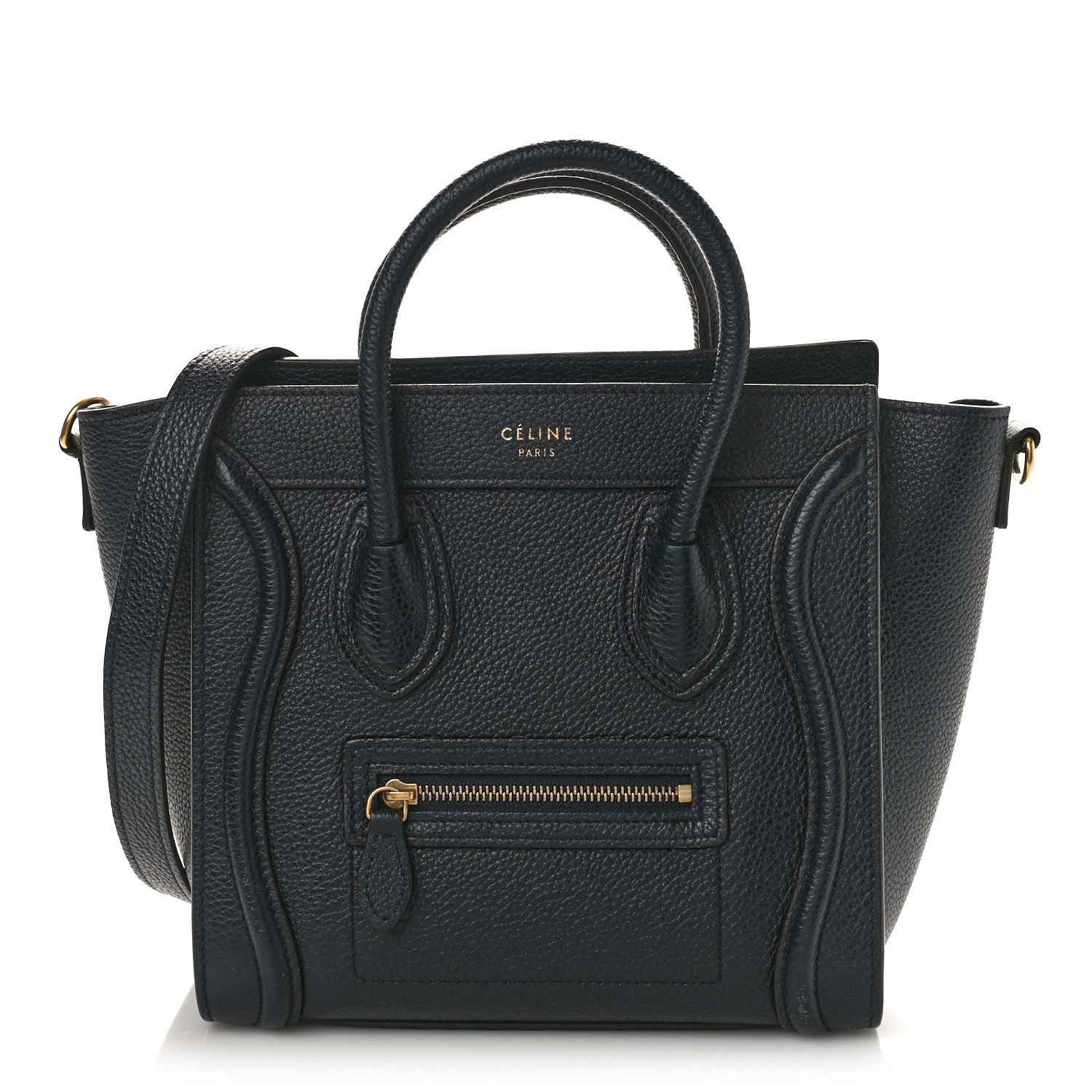 Celine Drummed Calfskin Nano Luggage Navy Blue 1 of 7