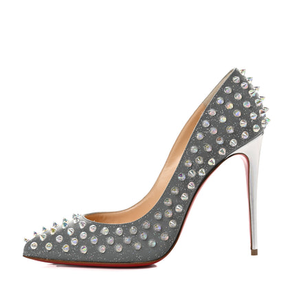 Christian Louboutin Glitter Tissu Reflex Follies Spikes 100 Pumps 39 Reflective Silver 1 of 7