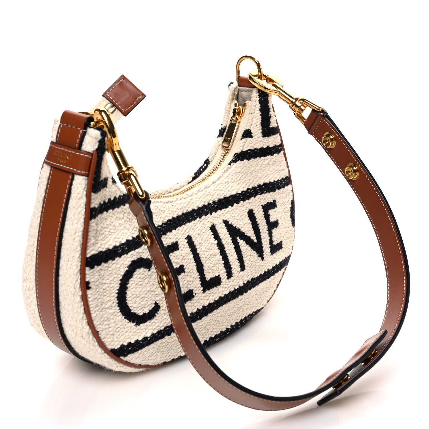 Celine Textile Medium Ava Shoulder Bag White Black 3 of 12