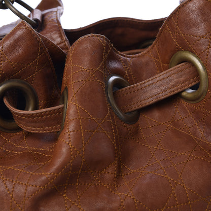 Christian Dior Lambskin Cannage Drawstring Bag Brown 12 of 16