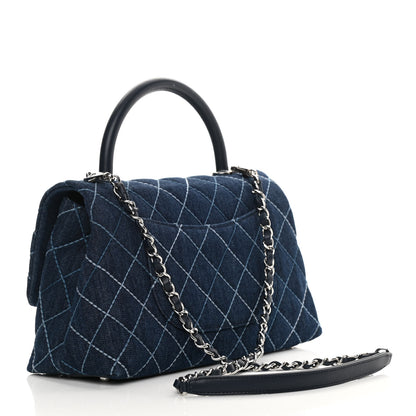 Chanel Denim Quilted Small Coco Handle Flap Blue 3 of 11