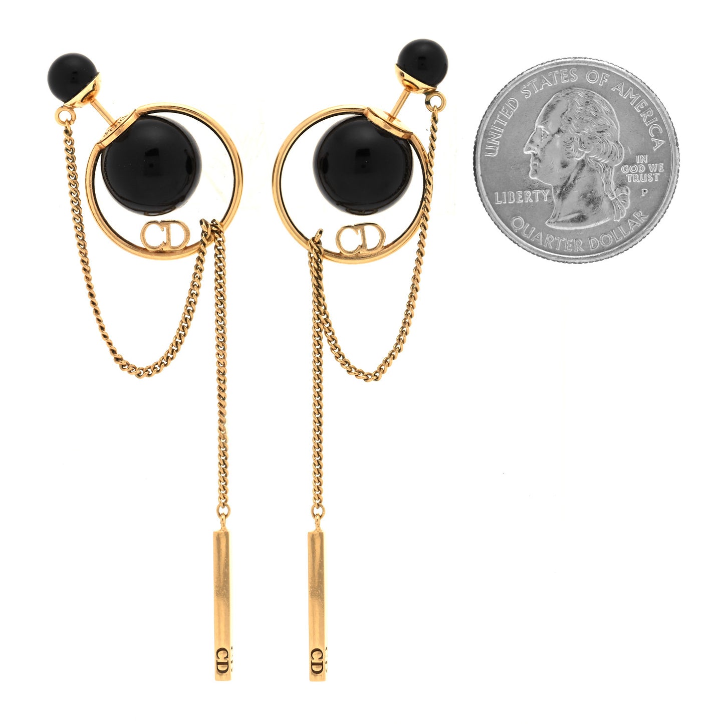 Pearl Tribales Dangle Chain Earrings Black Gold