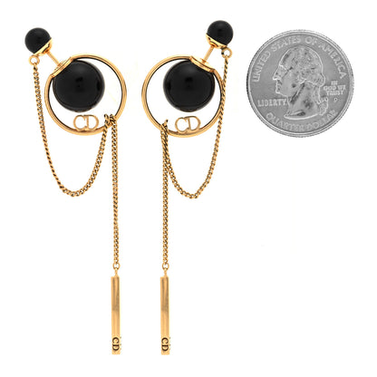 Christian Dior Pearl Tribales Dangle Chain Earrings Black Gold 2 of 4