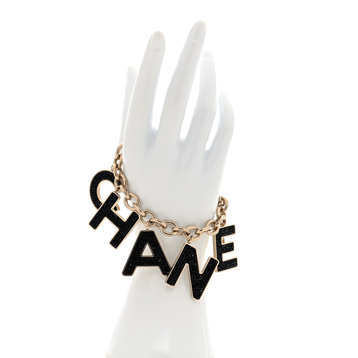 Chanel Crystal Logo Bracelet Black Gold 2 of 5