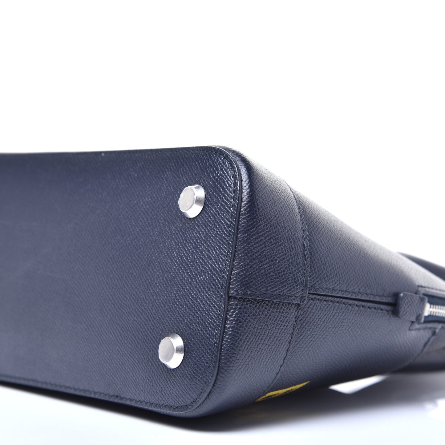 Signature Grained Calfskin Logo S Ville Top Handle Bag Bleu Tempete Jaune