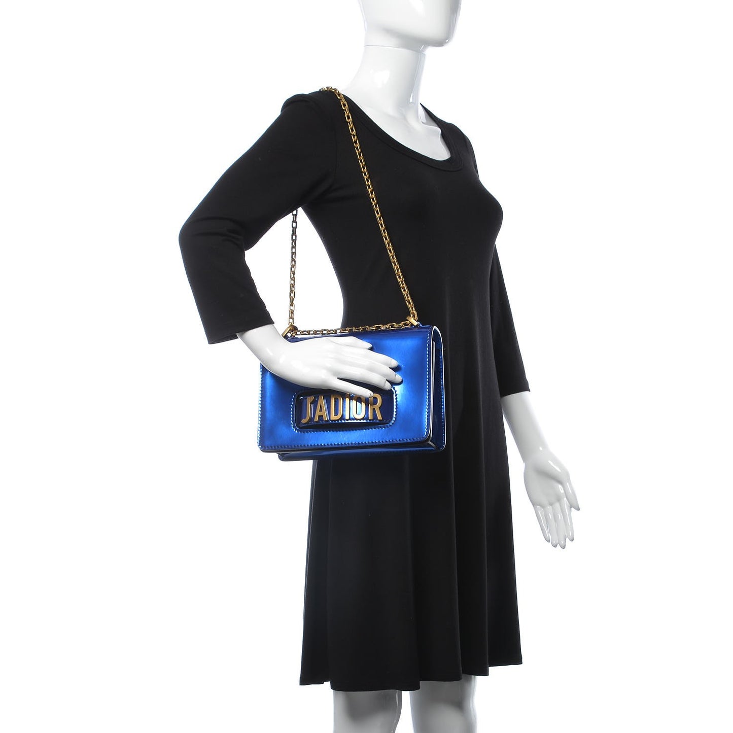 Metallic Calfskin J'Adior Chain Flap Bag Blue