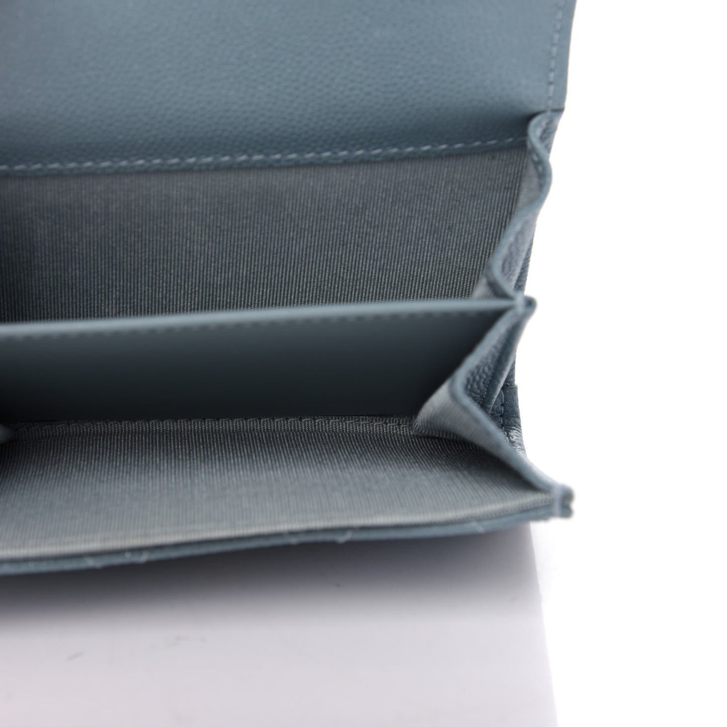 Iridescent Caviar Quilted Flap Card Holder Wallet Light Blue