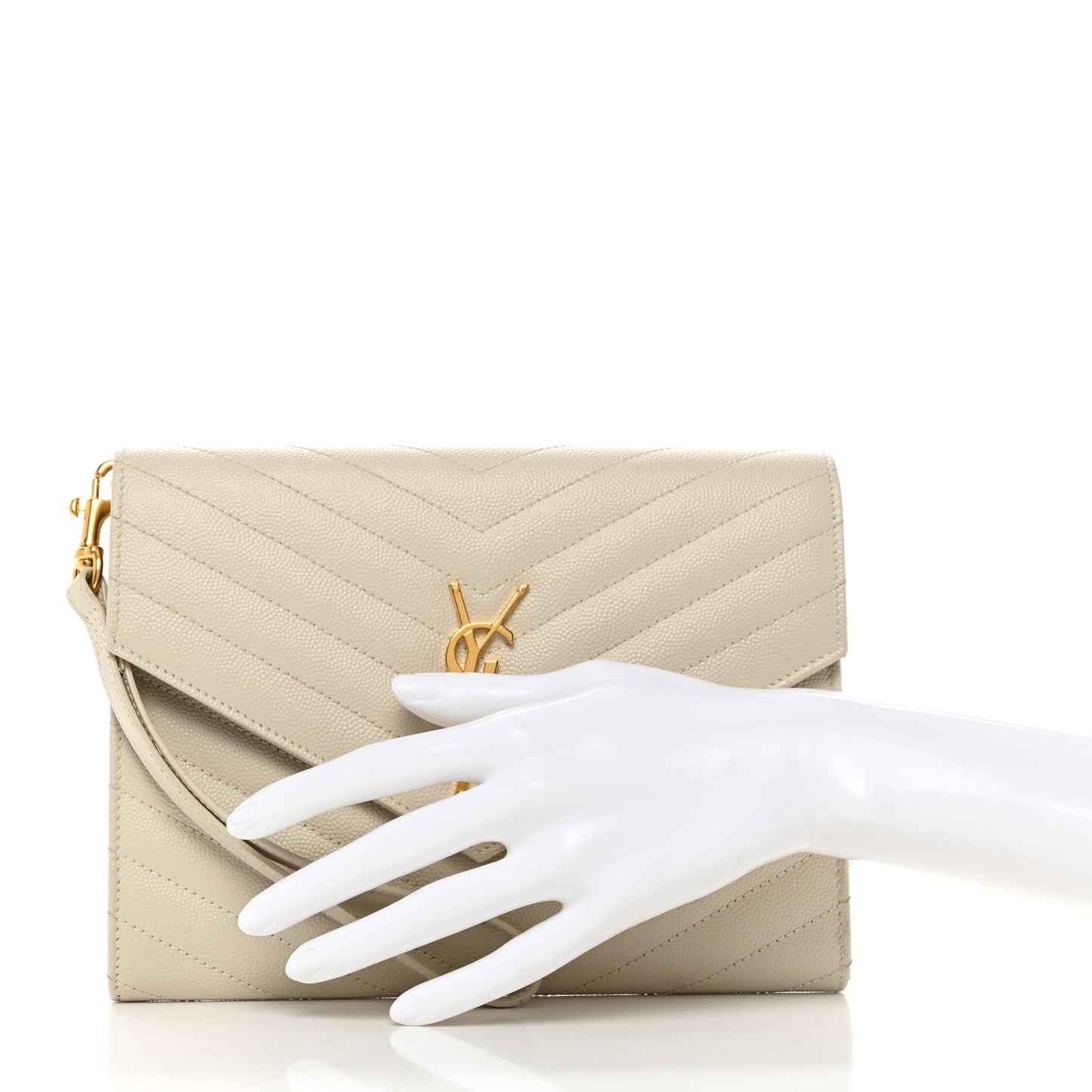 Grain De Poudre Matelasse Chevron Monogram Envelope Clutch Blanc Vintage