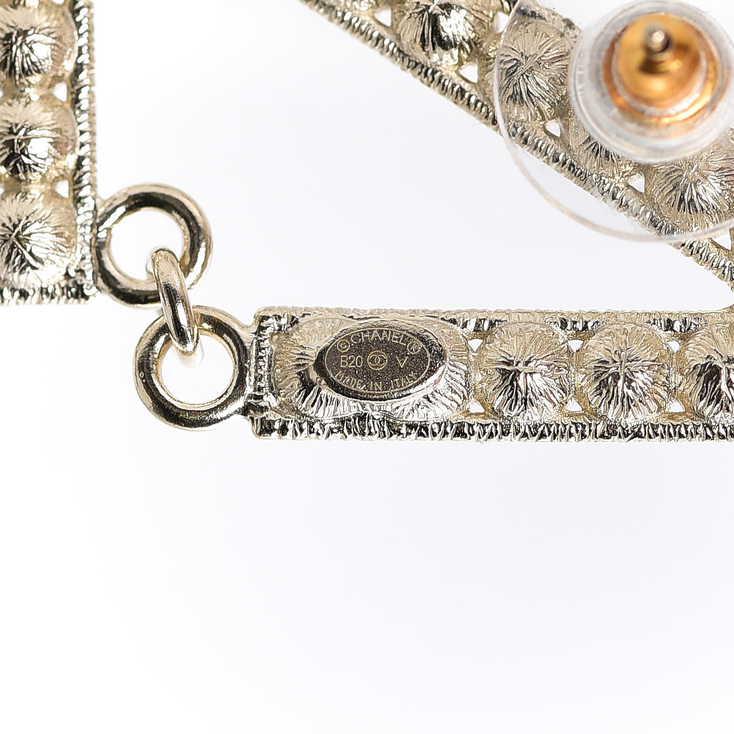 Chanel Crystal Cha-Nel Logo Drop Earrings Gold 3 of 5