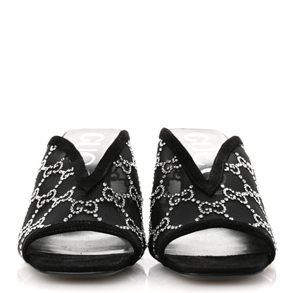 Gucci Tela Retino Kid Scamosciato Crystal GG Monogram Square G 95mm Slide Sandals 39 Black 3 of 10