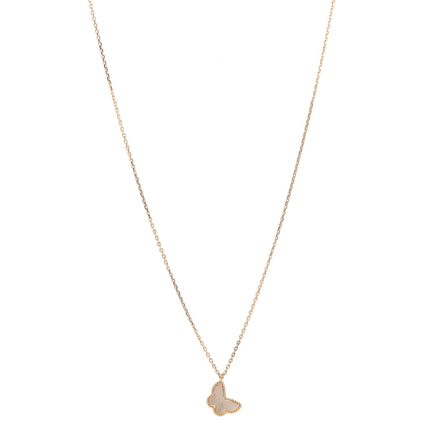 18K Yellow Gold Mother of Pearl Sweet Alhambra Butterfly Pendant Necklace