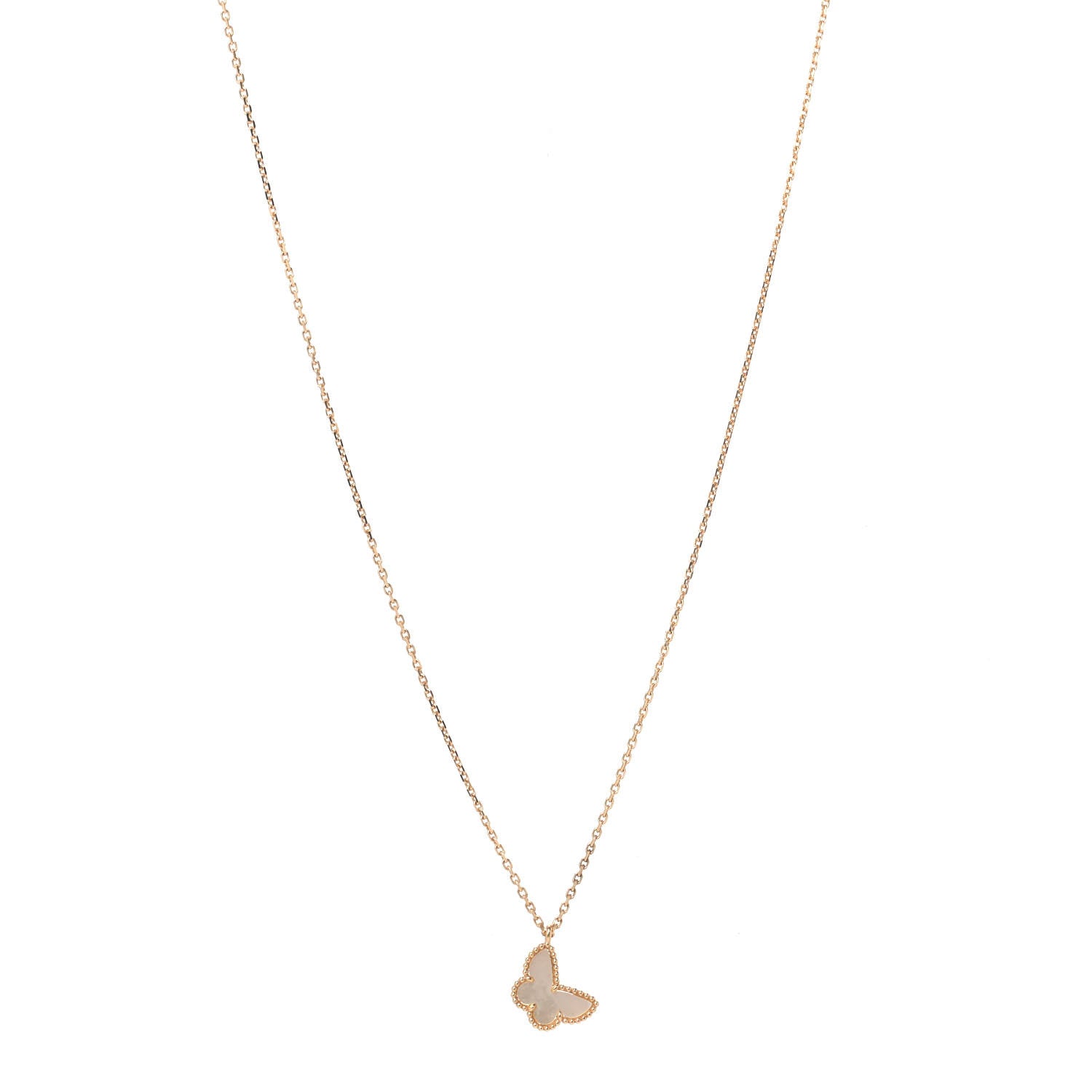 Van Cleef & Arpels 18K Yellow Gold Mother of Pearl Sweet Alhambra Butterfly Pendant Necklace 1 of 5