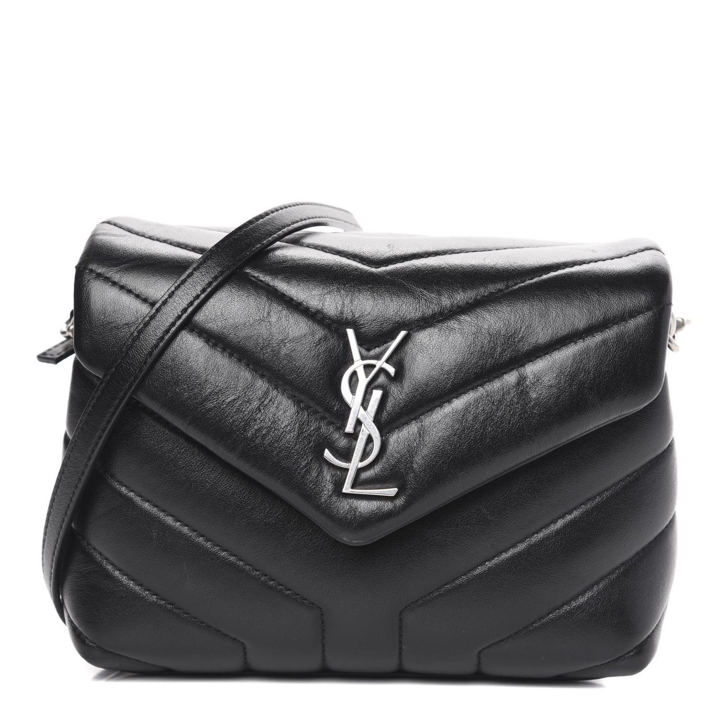 Calfskin Y Quilted Monogram Toy Loulou Crossbody Bag Black