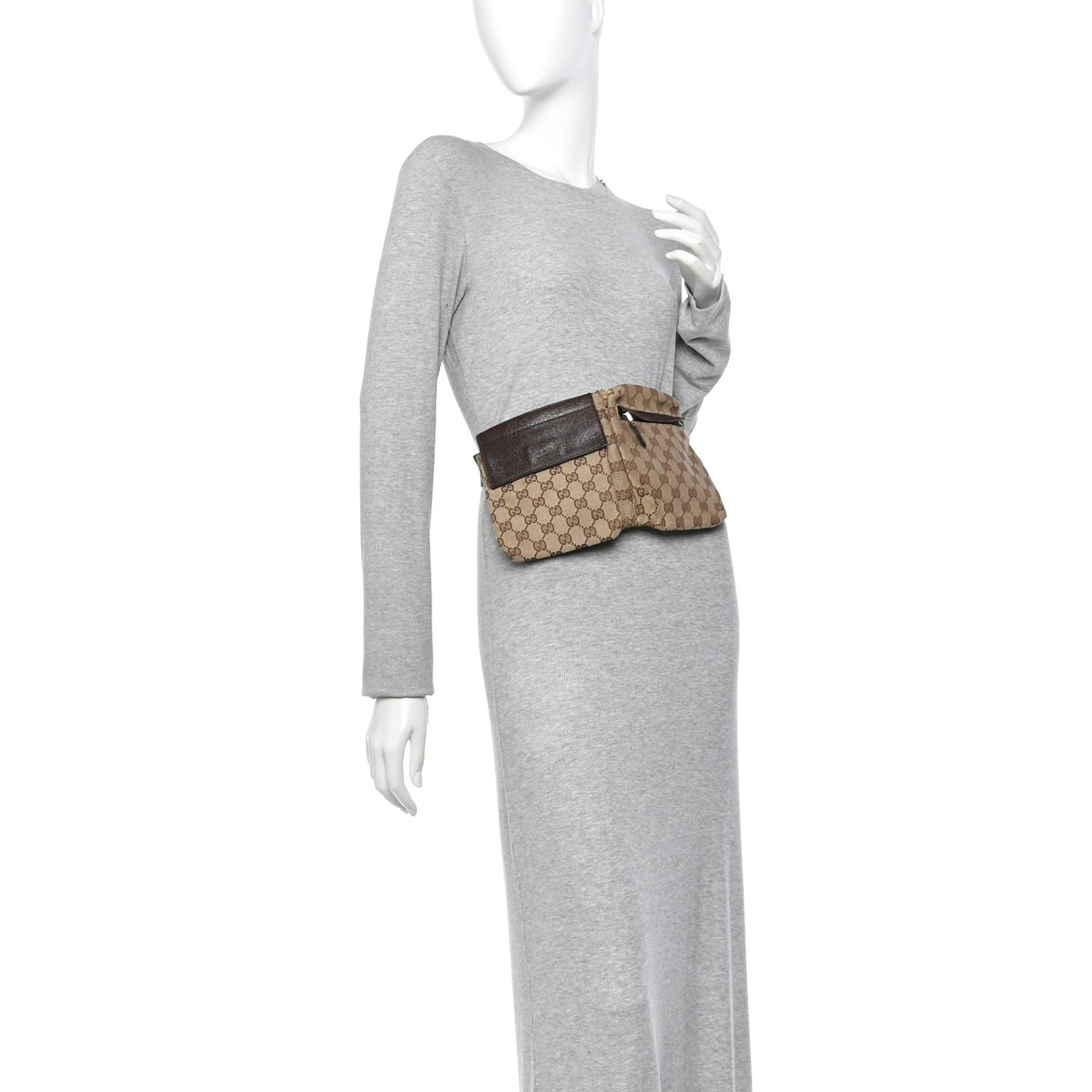 GG Monogram Double Pocket Belt Bag Dark Brown