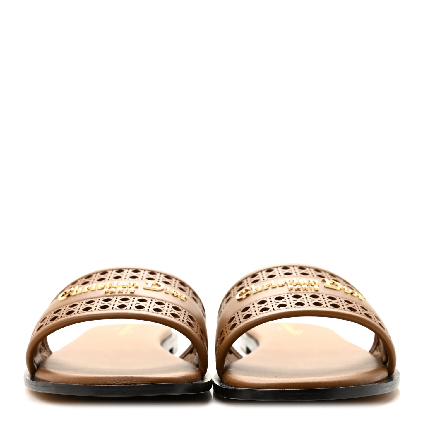 Calfskin Lambskin Micro Cannage D-Lane Flat Slide Sandals 39.5 Camel