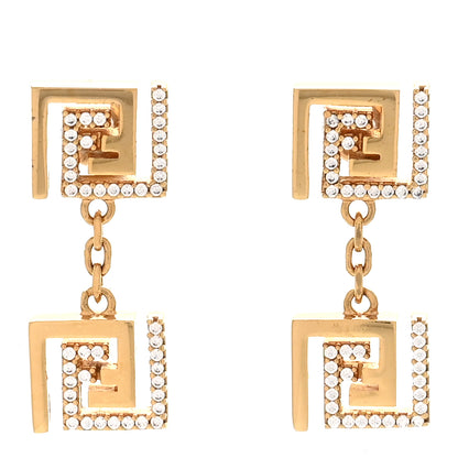 Fendi x VERSACE Metal Crystal Greca Drop Earrings Gold 1 of 7